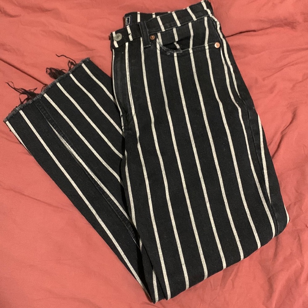 Abercrombie & Fitch Black and White Striped Straight Leg Jeans
